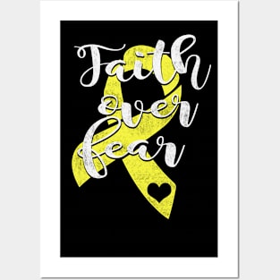 Faith Over Fear Hydrocephalus Awareness Yellow Ribbon Warrior Support Survivor Posters and Art